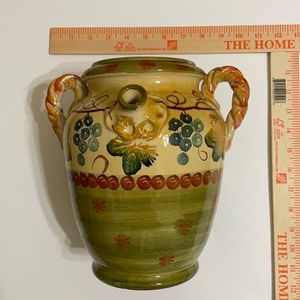 Hand Painted Italian Glazed Clay Vase Harvest Thanksgiving Decor Olive Oil Jug
